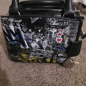 NEW DKNY PAIGE SATCHEL BAG CROSSBODY PURSE BLACK GRAFFITI NWT